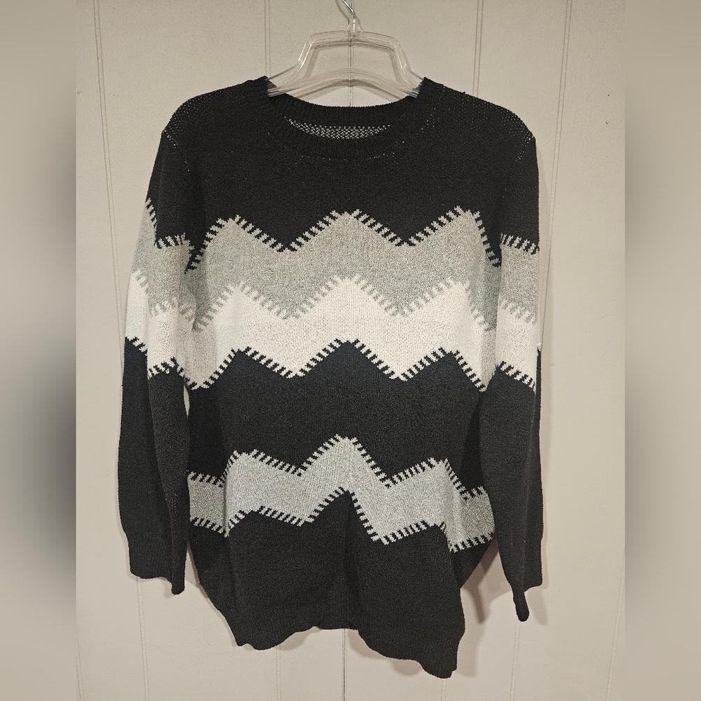 Unbranded Men’s XL Colorblock Black White Gray Stripe Sweater Medium Polyester